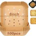 BYKITCHEN Square Air Fryer Liners for 2 to 5 Qt, Set of 100, 8 Inch Perforated Small Air Fryer Parchment Paper, Mini Air Fryer Filters for Basket, Compatible with Chefman, Instant Vortex, Dash & More