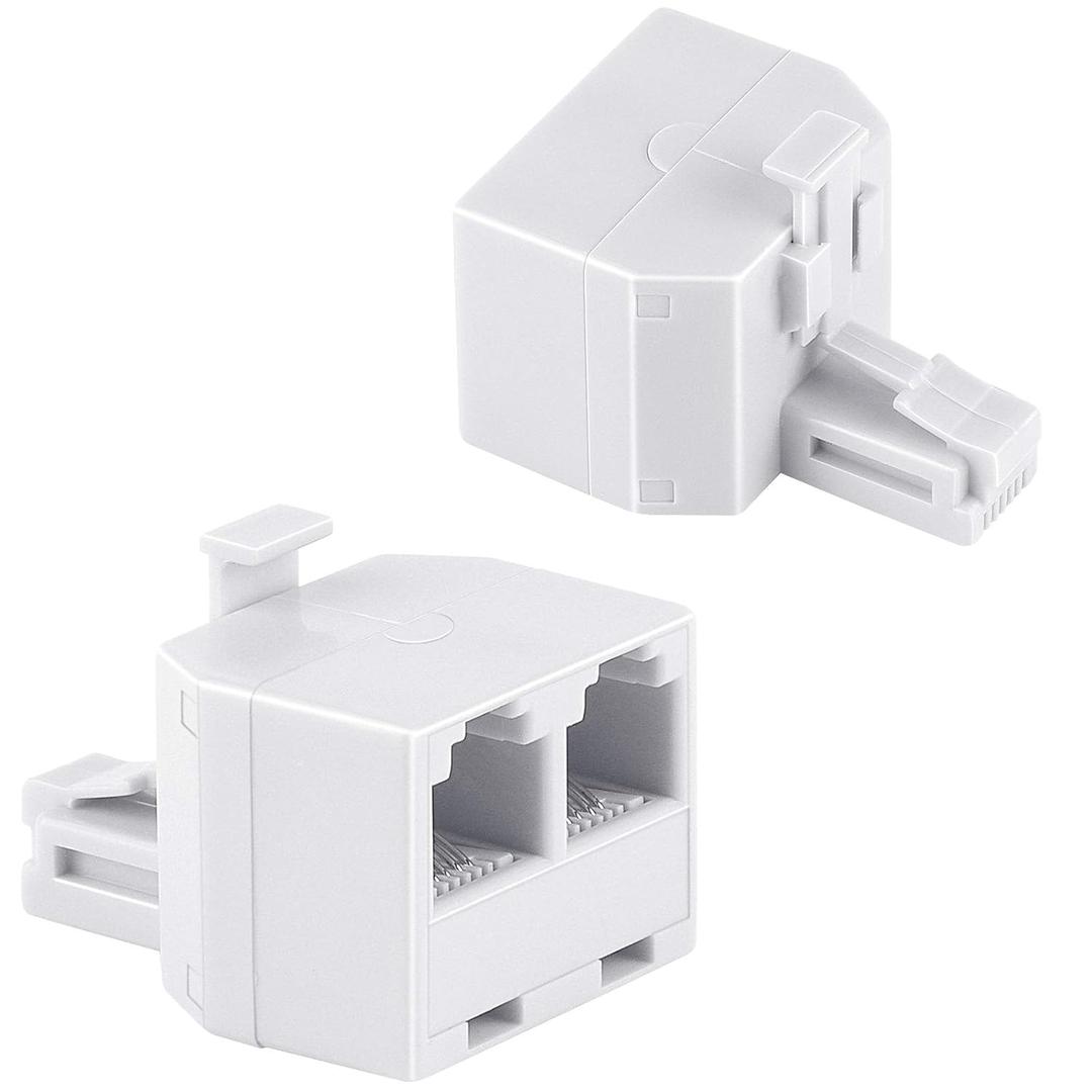 Uvital RJ11 Duplex Wall Jack Adapter Dual Phone Line Splitter Wall Jack Plug 1 to 2 Modular Converter Adapter for Office Home Fax Model Cordless Phone System, White, Wireless (2 Pack)