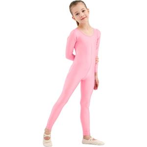 Kepblom Girls Scoop Neck Long Sleeve Unitard Bodysuit Dancewear For Child (Pink, M)