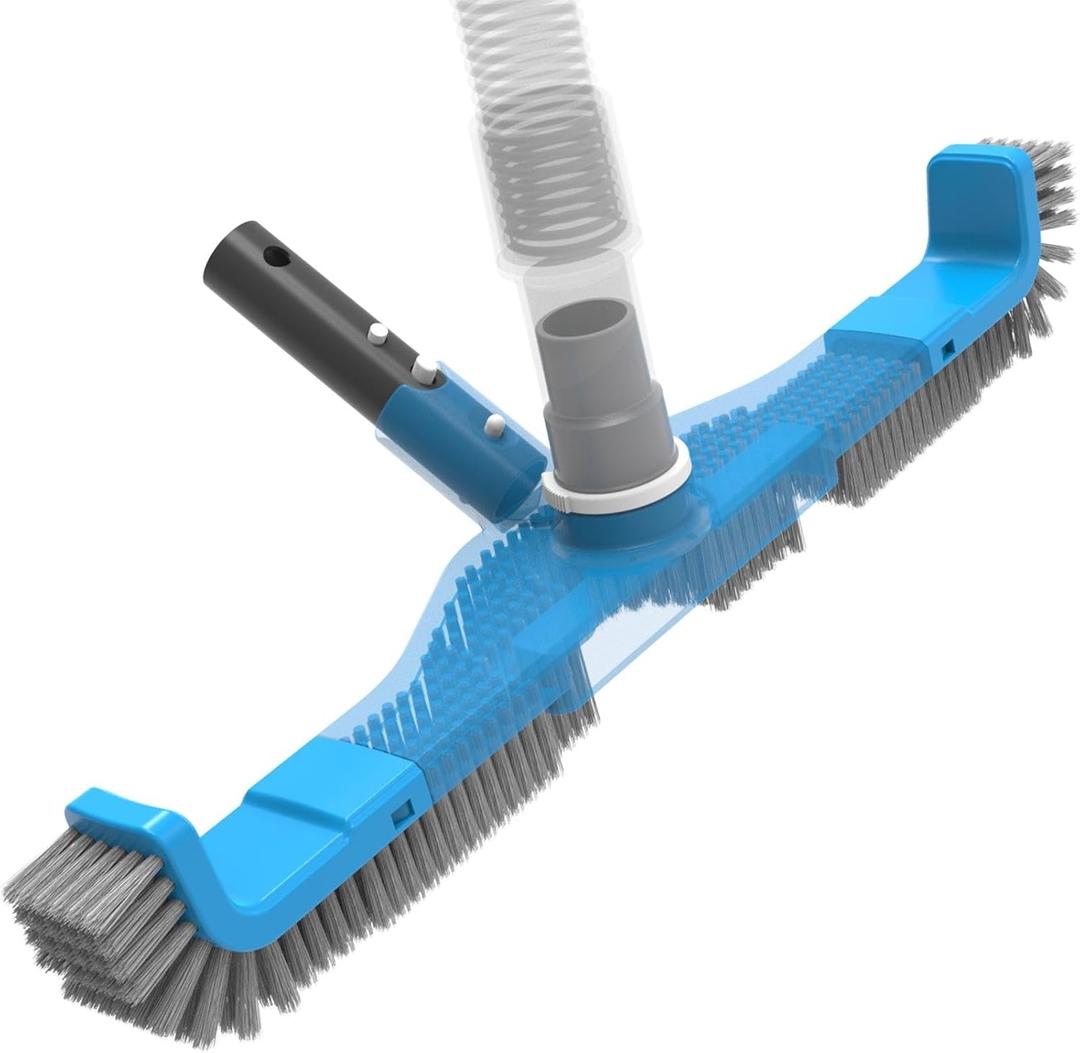 TidyMister 20" 2 in 1 Pool Brush Vacuum Head with Swivel Hose Connection & Sturdy Nylon Bristles for Heavy Duty Inground & Above- Ground Pool Cleaning - Connecting 1-1/4" or 1-1/2" Hose (No Pole)