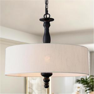 17.3" Modern Drum Chandelier Light Fixture 4-Lights Mid Century Drum Chandelier with Linen Shade Vintage Farmhouse Black Chandelier for Dining Room,Living Room,Kitchen Island,E12