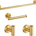 5PCS Bathroom Hardware Set, Brushed Gold Towel Bar Set, Stainless Steel Bathroom Towel Holder Set Includes 1 Gold Towel Bar, 1 Towel Ring, 2 Towel Hooks and 1 Toilet Paper Holder, Wall Mounted