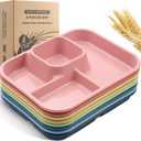 Pinkunn 8 Pcs 10'' Divided Plates Unbreakable Wheat Straw Dinnerware Lunch Trays Lightweight Reusable Plastic Compartment Microwave Dishwasher Safe Separator Plates(Multicolor)