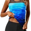 Yonique Tankini Swimsuits for Women with Shorts Athletic Two Piece Bathing Suits Racerback Tank Tops Swimwear, Size L, Blue
