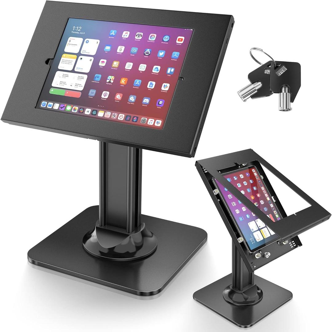 AboveTEK Anti-Theft iPad Kiosk Stand  POS iPad Security Stand & Locking Tablet Holder  Heavy Duty Base, 360 Swivel, 75 Tilt Bracket  Perfect for Retail Business (Black)