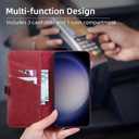 VISOUL Leather Case for Samsung Galaxy S25, Genuine Leather Magnetic Wallet Case Card Holder Kickstand Flip Folio Phone Cover Compatible with Samsung S25 (6.2 inch) Black+Red