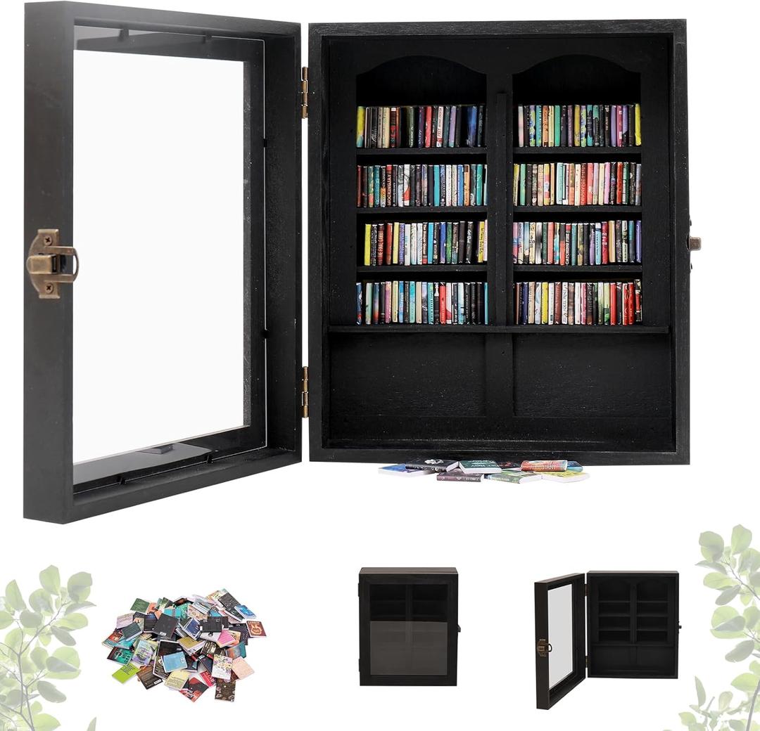 Anxiety Bookshelf, Mini Books Display for Stress Relief, Small Decorative Miniature Library for Book Lovers,Family and Friend Gift (Black)