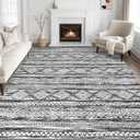 Tortania Area Rug Living Room Rugs - 8x10 Washable Large Soft Neutral Boho Moroccan Bohemian Farmhouse Rug Indoor Floor Carpet for Bedroom Under Dining Table Home Office Decor - Black White