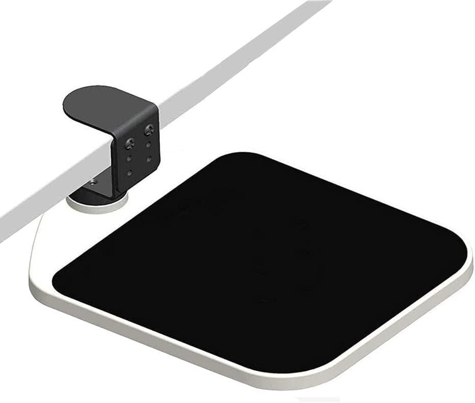 FUZADEL Mouse Platform Clamp On Under Desk Adjustable Mouse Tray Mount Swivel Desktop Shelf Wrist Rest Rotating 360 Degree, Black