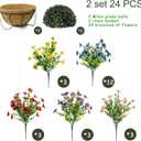 Artificial Hanging Plants Flowers with Basket 2 Packs, Artificial Hanging Flowers for Outdoors, Faux Hanging Plants Outdoor, Fake Flowers, Yellow+Purple+Pink+Red&Blue