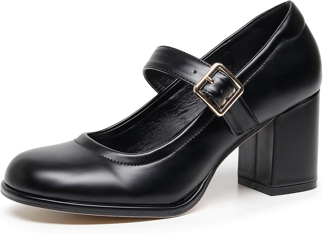 VenusCelia Women's Mary Jane Pump Heeled Shoe (8, Black)