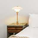 Meefad Mid-Century Modern Glass Table Lamp Layered Modern Bedside Lamp Decorative Glass Desk Lamp Aesthetic Decor for Living Room Bedroom Stylish Nightstand lamp White Finish