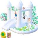 White Bounce House, Inflatable Bounce House with Ball Pit & Slide for Kids Indoor Bounce House Portable Fun House Outdoor Bounce House with Blower for Birthday Party, Wedding Decor