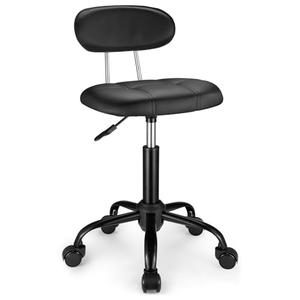 FNZIR Square Rolling Stool with Backrest Height Adjustable Chair Swivel Drafting Chair Stool Chair with Wheels Black