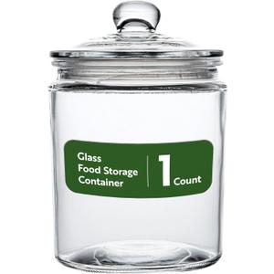 Restaurantware Vetri 0.5 Gallon Glass Storage Jar 1 Dishwashable Glass Cookie Jar - Airtight Seal Wide Opening Clear Glass Candy Jar Knob Handle Lid For Kitchen Laundry Or Storage