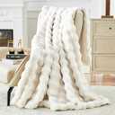 Bigacogo Faux Fur Throw Blanket for Couch, Fuzzy Soft Plush Thick Warm Bubble Blankets for Sofa Bed Living Room Dcor, Cute Luxury Cozy Fluffy Throw Gift for Women Girls, 50"x60", Cream White