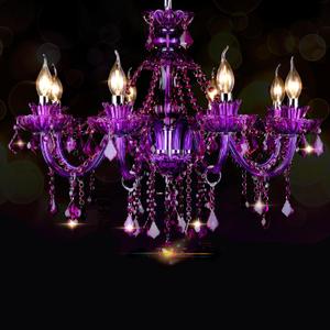 Bagood Purple 8 Lights K9 Crystal Candle Chandeliers Lighting Modern Pendant Lights Ceiling Fixture Lamp for Dining Living Room Bedroom Entry Elegant Decoration E12 Base, H20.5 x W28.3 Inch