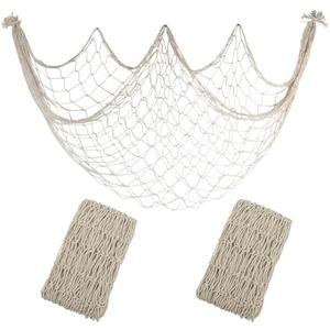 2 Pack Fish Net Decorations - 80x40 Inch Beige Fishing Net Decor for Under The Sea Hawaiian Beach Themed Party, 3mm Natural Cotton Versatile Nautical Netting for Wall Table Ceiling Halloween Decor