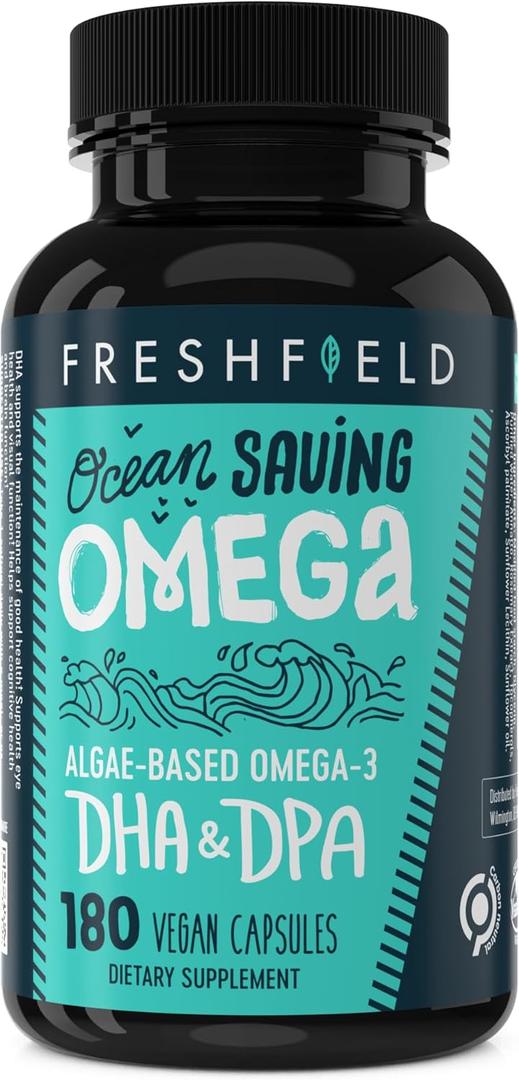 Freshfield Omega 3, DHA Supplements, Algae Oil, Vegan Omega, Ocean Saving Fish Oil Replacement, Sustainably Sourced, Highest Levels of DHA per Capsule, w/DPA (180 Count (Pack of 1))