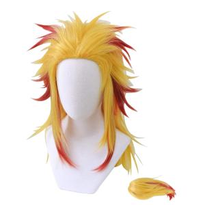Cosrea Anime Cosplay Wig with Ponytail Yellow Red Costume Wigs for Halloween Women Men (Rengoku Shinjurou)