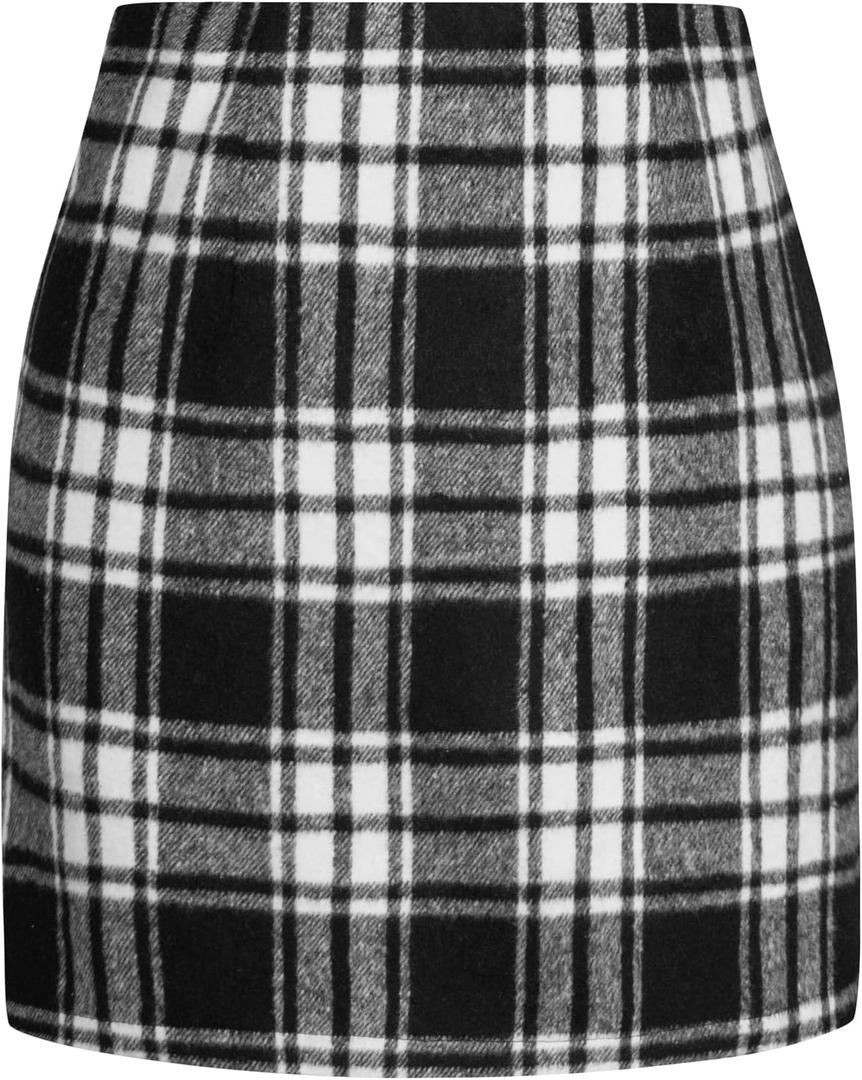 Kate Kasin 2025 Plaid Pencil Skirts for Women High Waisted Casual Stretch Bodycon Mini Skirt (6, Black)