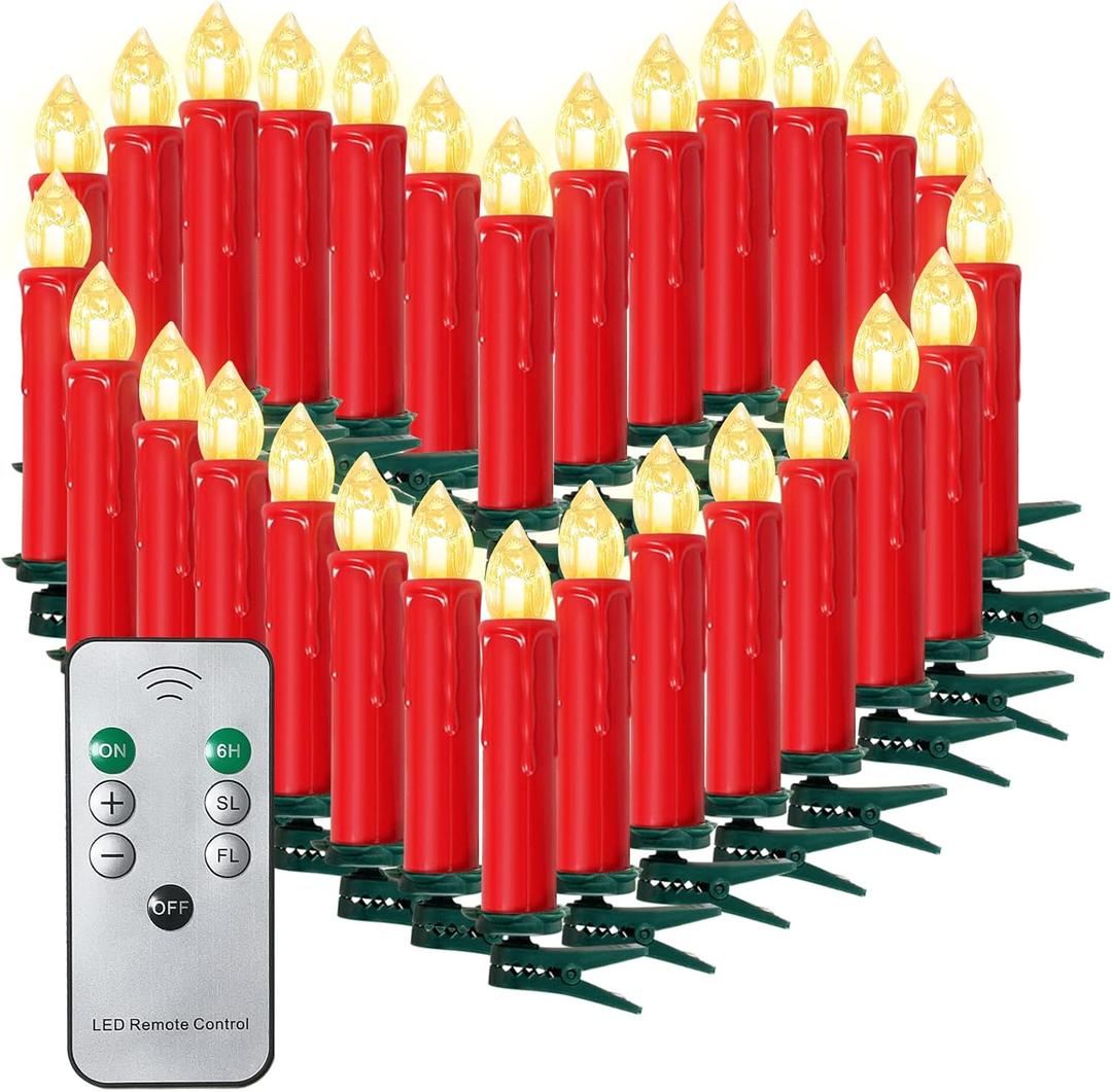 20PCS LED Flameless Taper Candles Battery Operated Christmas Tree Lights With Remote, Timer, Dimmer - Flickering Warm White Light for Window, Home Party Decor