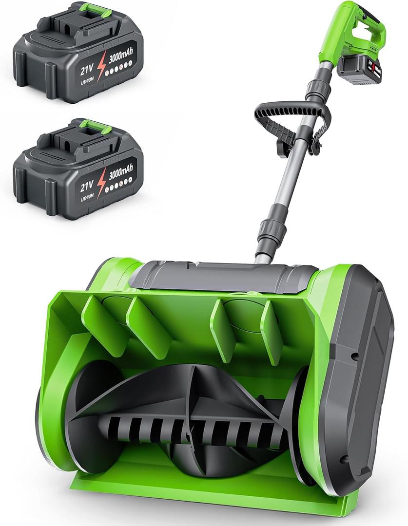 DEGGE Electric Cordless Snow Shovel, 2X 3.0Ah/ 21V/ 12-Inch Battery Snow Blower with Directional Plate & Adjustable Front Handle, Snow Removal for Driveway Sidewalk, Steps, Patio (Charger Included) (Green)