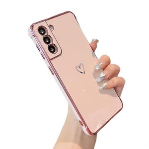 ZTOFERA for Samsung Galaxy S22 5G Case, Cute Plating Edge Love Hearts Pattern with Camera Lens Protection Phone Case for Galaxy S22 6.1",Pink