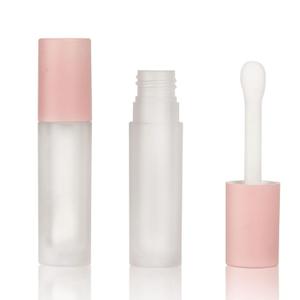 COSIDEA 24 pcs Empty 5ml big brush lip gloss tube Pink round lipgloss tubes container with big doe foot wand cosmetic packing containers (Clear bottle)