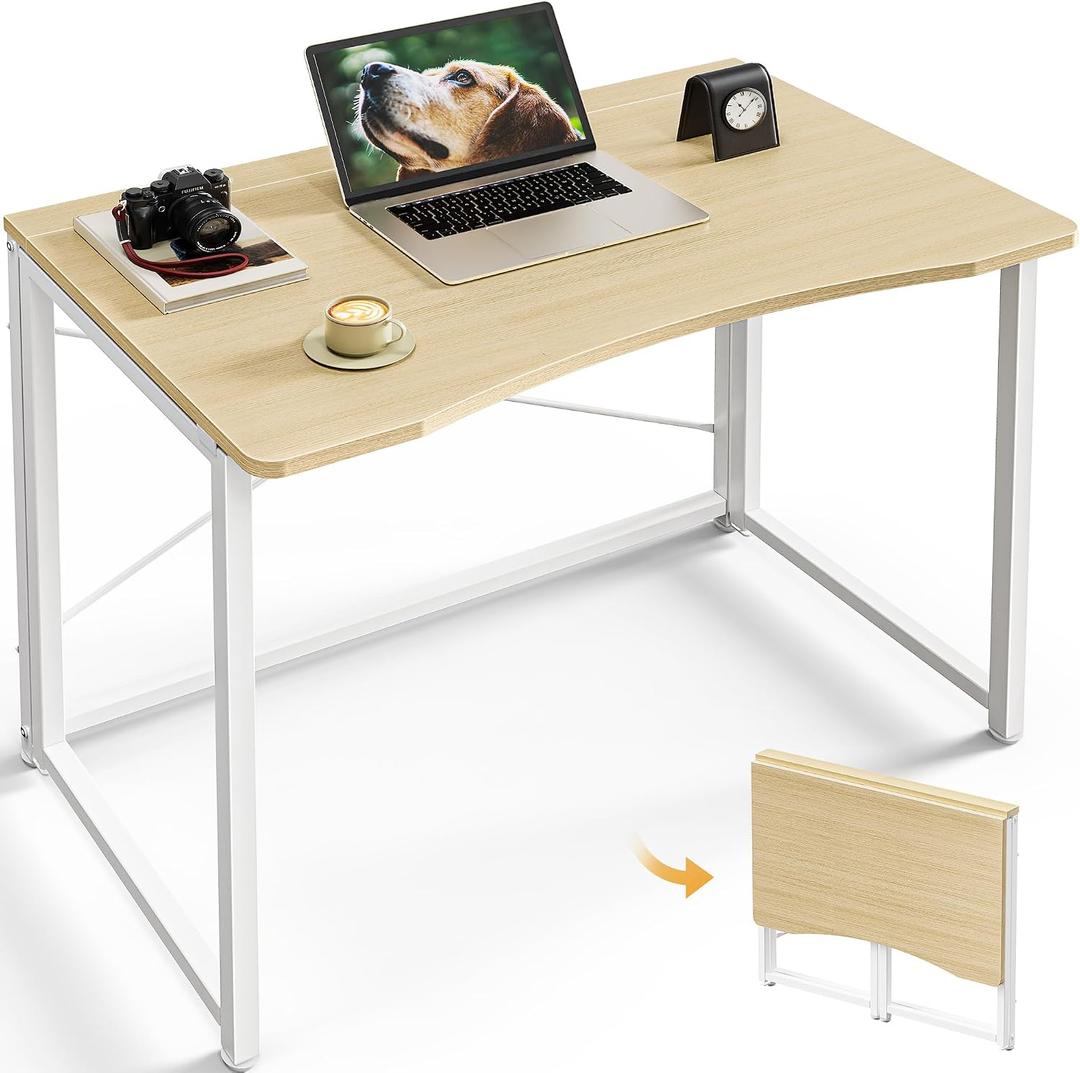 Huuger Folding Desk for Small Spaces, 31.5 Inch Foldable Computer Table, for Home Office, Study, Bedroom, Dorm, Space Saving, Small Writing Work Office Computer Desk, Easy to Fold, Oak, 18.9"d X 31.5"w