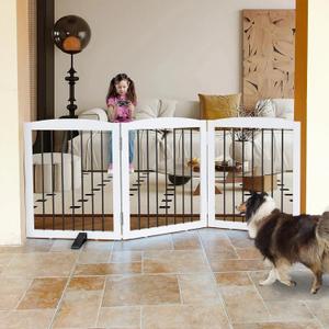 ZJSF Freestanding Panel Dog Gate for Indoor, Doorways,Stairs, or Hallways,Foldable Wooden White Pet Gates for House,Pet Gate for Dogs,Dog Fence, Puppy Gate,Support Feet Included,24 "Height-3 Panels (3 Panels60''W x 24''H)