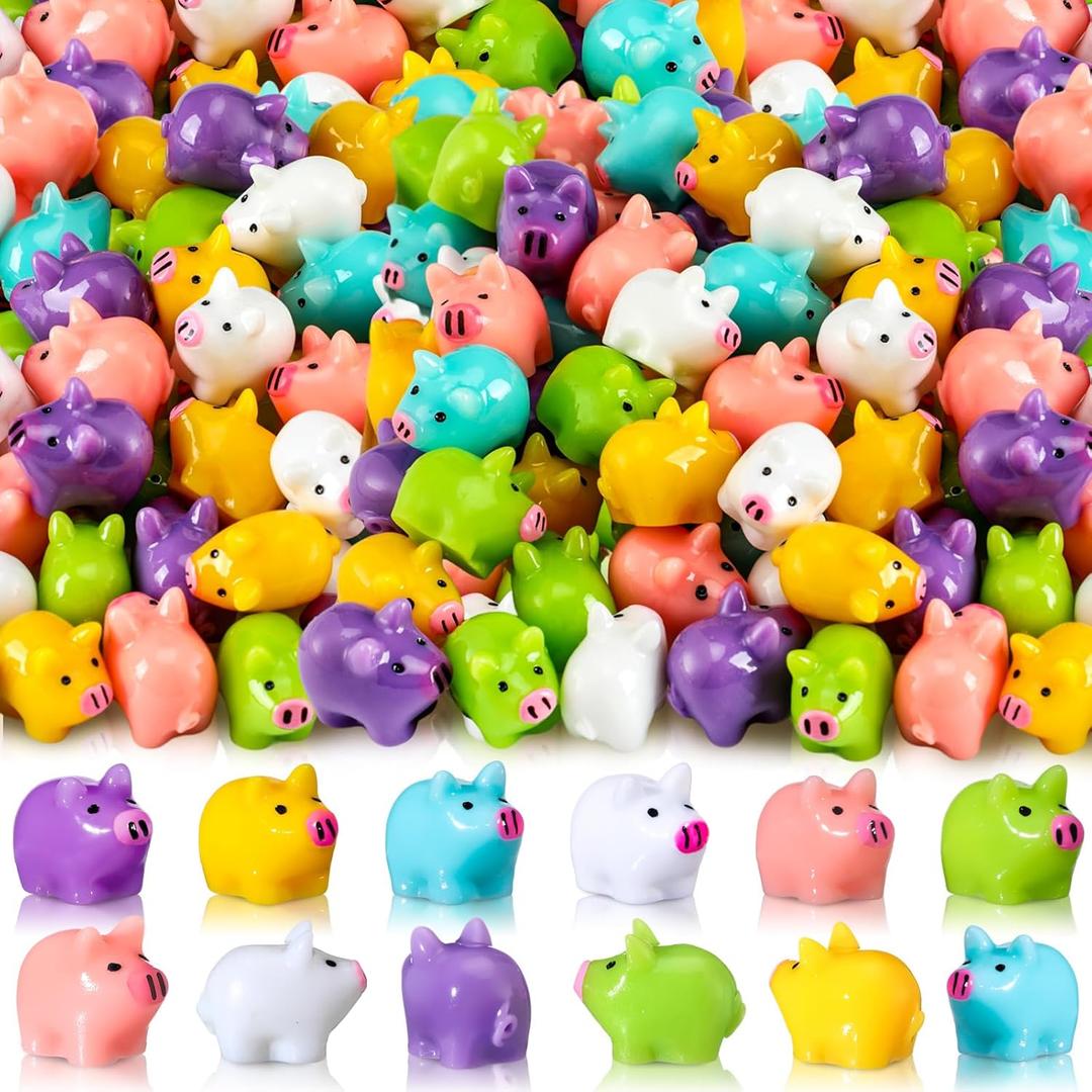 Libima 120 Pieces Mini Resin Pigs Cute Pigs Figures Miniature Colorful Tiny Pig Charms for Cake Topper Garden Landscape Aquarium Potted Plant Dollhouse Hide Game Room Decor DIY Craft