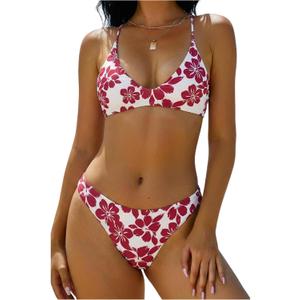 ZAFUL Women's Tie Back Padded High Cut Bralette Bikini Set Two Piece Swimsuit, Size: Small