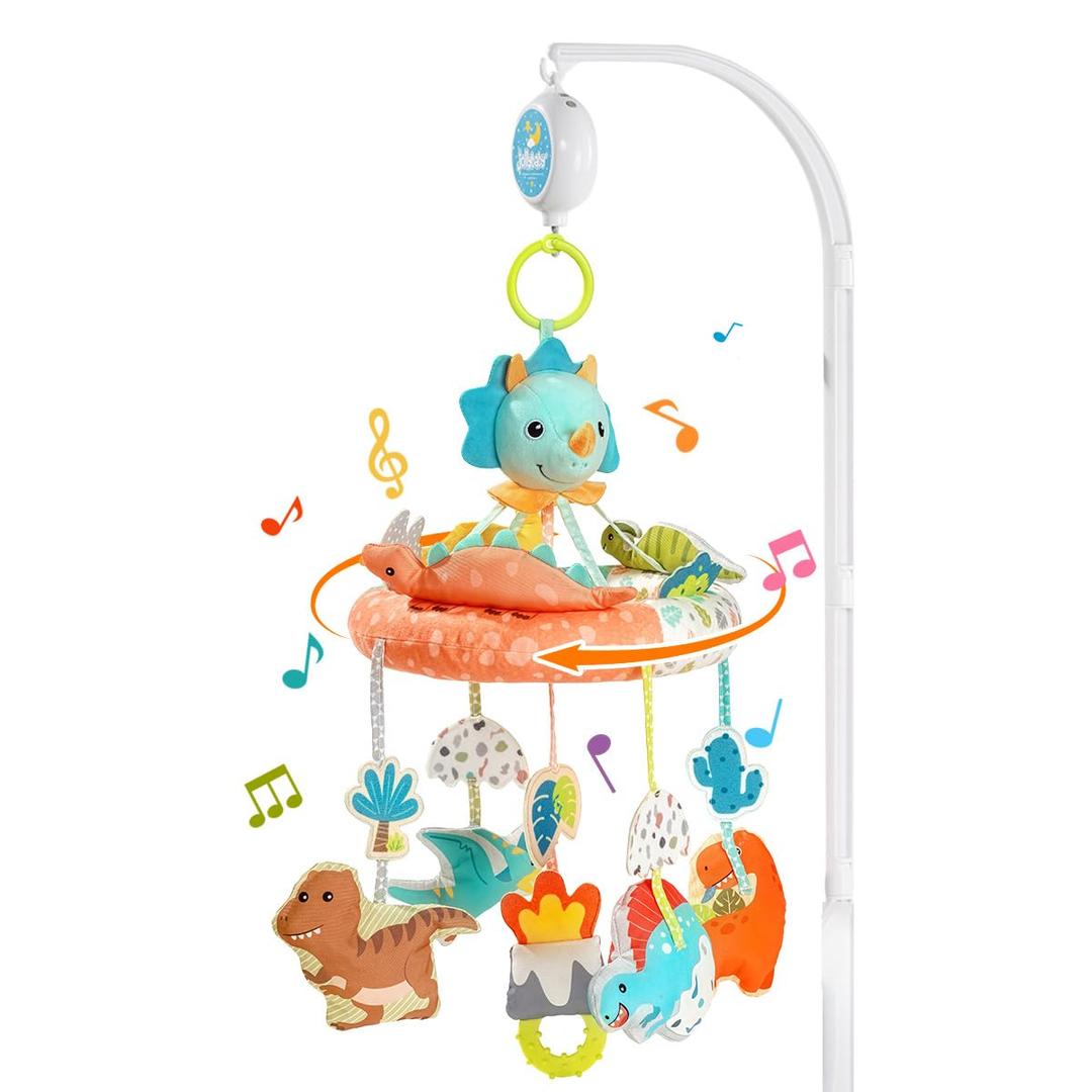 Crib Mobile with Music and Lights, Mobiles for Cribs, Baby Nursery Space Portable Infant Arm Hanger for Girls Boys Babies Bassinets Pack and Play Clip On Attachment, Toys Musical Hanging