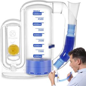 Incentive Spirometer, Breathing Exercise Device for Lungs, 5000ml Capacity for Deep Inhalation, Durable Medical-Grade PC Material | Airflow Indicator for Steady Inhalation Practice (Blue)
