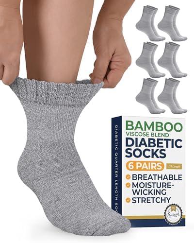 Pembrook Bamboo Viscose Diabetic Socks for Women & Men - 5 Pairs Ankle Socks for Swollen Feet | Neuropathy Socks | Moisture Wicking Ankle Neuropathy Socks for Men | Mens Diabetic Socks | Gray