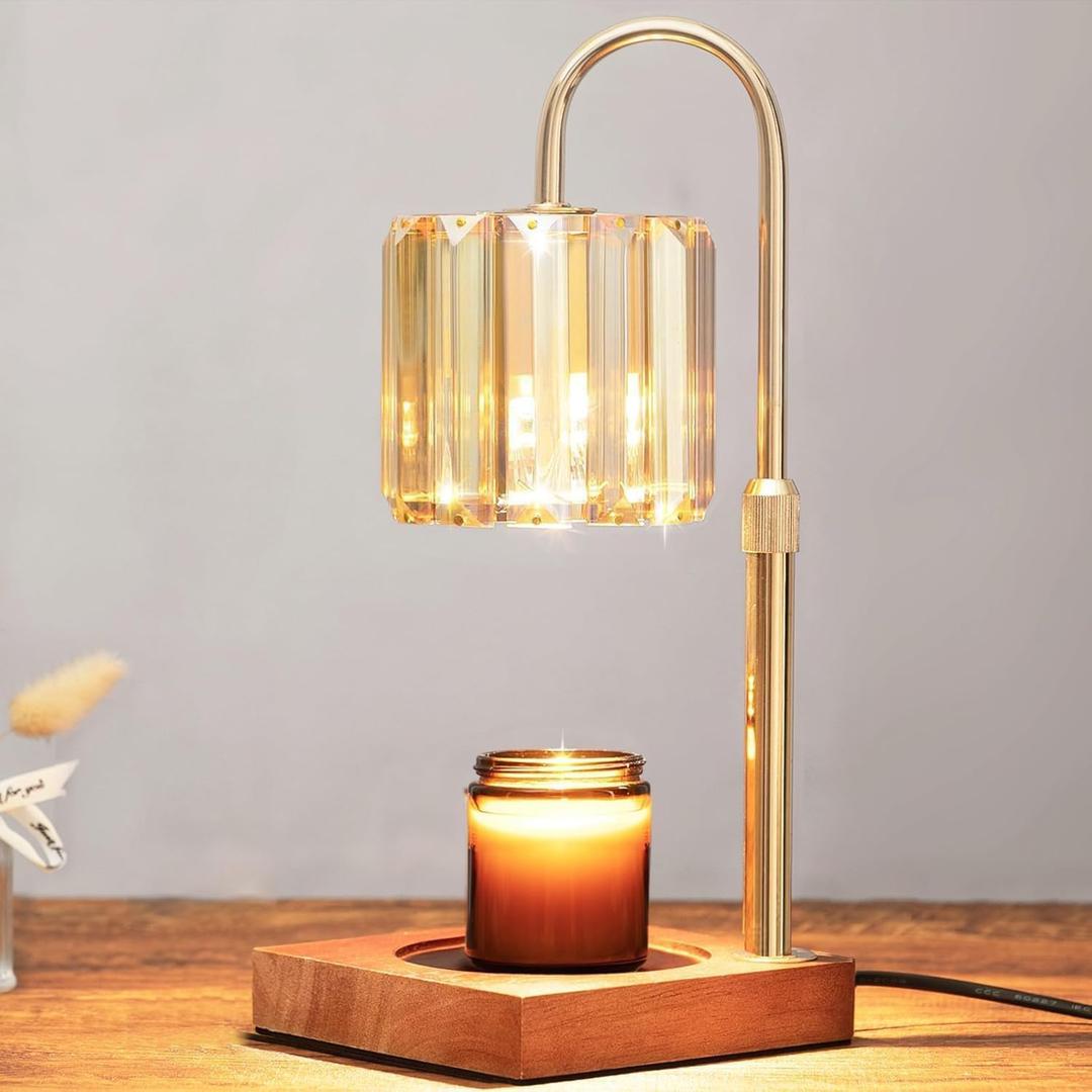 Candle Warmer Lamp with Timer, Dimmable Electric Candles Wamer Adjustable Height, Gifts for Women Mom, Glass Modern Candle Melter Lamp, Amber