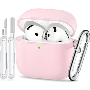 for AirPods 4 Case Pink with 3-in-1 Cleaner Kit & Keychain, Skin-Soft Silicone 360 Full Protection iPod 4 Case Cute Compatible with Apple Airpods 4th Gen 2024 Cover for Women Girly, Lightpink