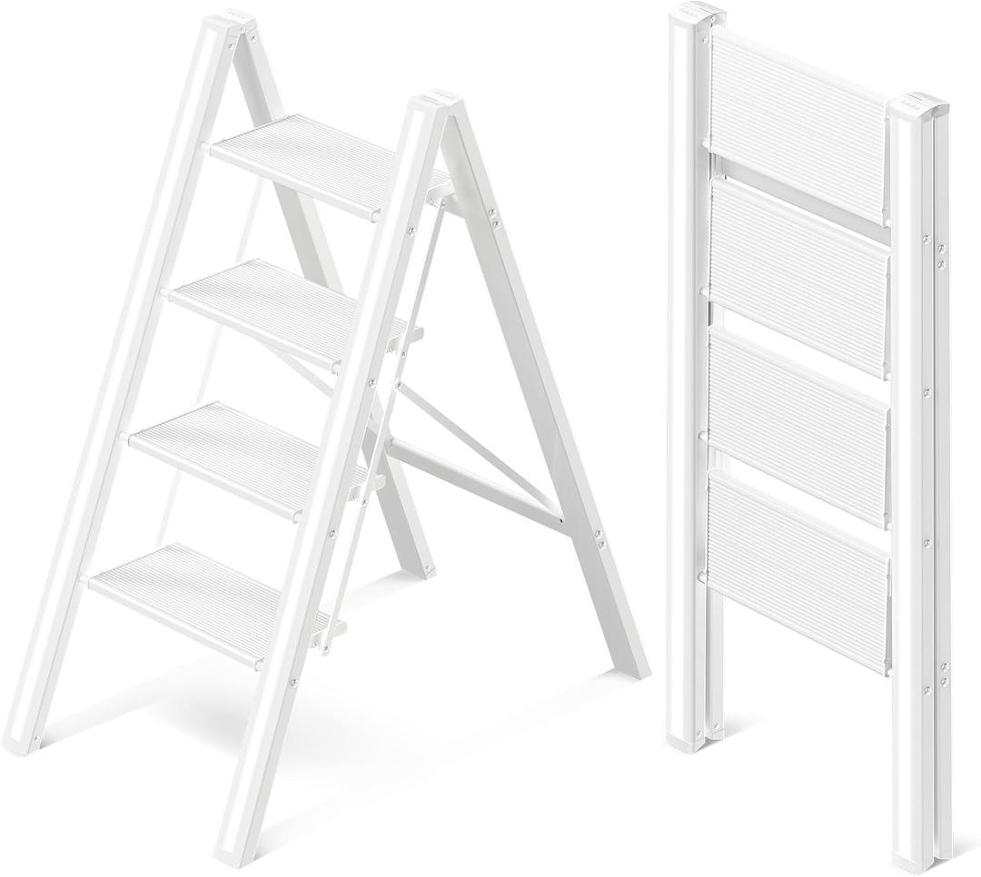 GameGem 4 Step Ladder, Folding Step Stool with Anti-Slip Wide Pedal