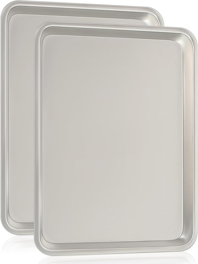 Commercial Quality Baking Sheet Pan Set, Natural Aluminum Cookie Sheet, Umite Chef Encapsulated Galvanized Steel Rim Warp Resistant Baker's Quarter Sheet Pan, Cookie Tray Pans for Baking, Roasting (13x9.5in)