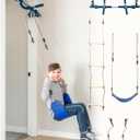 Gym1 Indoor Doorway Gym Set - Sensory Swing & Grip Rings - Adjustable Door Frame Pull-Up Bar for Kids & Adults - Door Frame Jungle Gym with Agility Ladder - 4-Piece, Blue