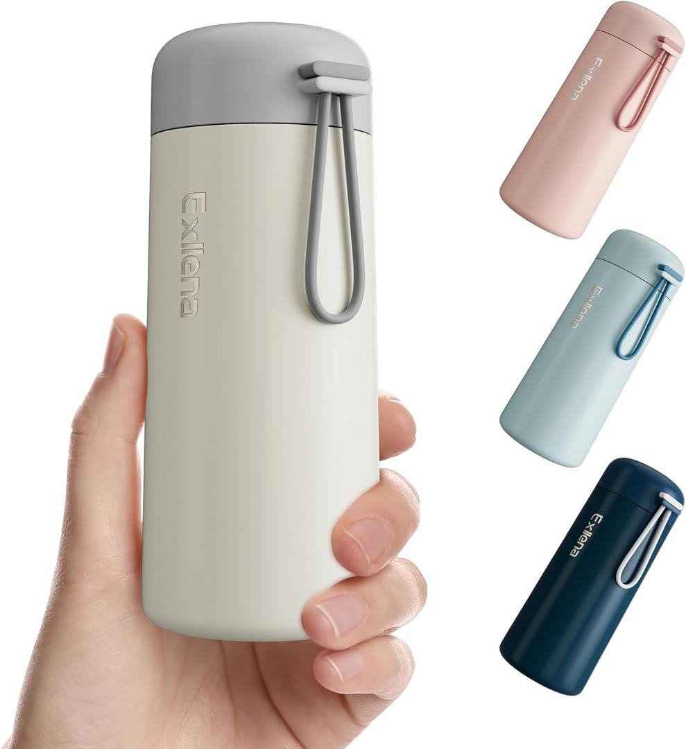 8 oz Water Bottles Made of 304 Stainless Steel, Small Water Bottles Double Wall Vacuum Insulation for Hot&Cold Drinks, Water Bottle Purse with Carry Handle - 100% Leakproof(Beige) (8.5 Ounces)