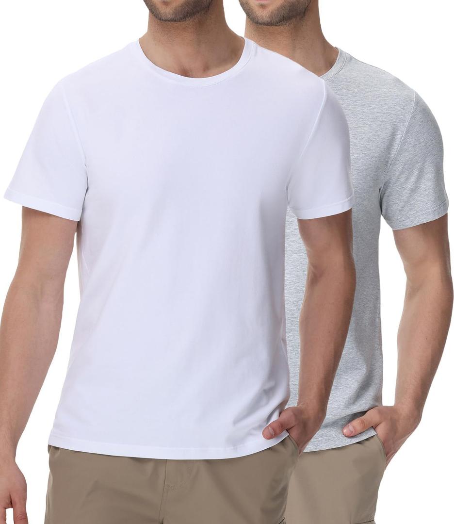 wirarpa Men's Cotton Undershirts Tee Short Sleeve Crew Neck Classic T-Shirt for Men 2 Pack (White, L)