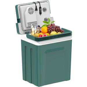 SHAREWIN Electric Cooler & Warmer with Handle 26.5 Quart/25L Portable Thermoelectric Fridge for Vehicles & Trucks with 110V AC & 12V DC, 12V Car Cooler for Camping, Travel Army Green