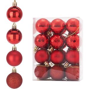 Christmas Ball 24ct 1.57 Inches Red Mini Xmas Hanging Ornaments for Trees Wreath Garland Wedding Party Home Office Shop Decorations