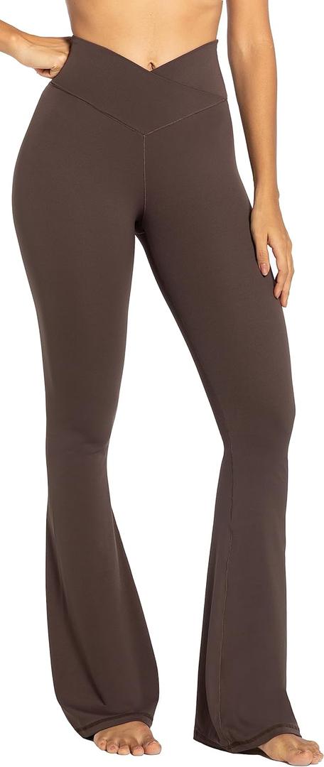 Sunzel Flare Leggings, Crossover Yoga Pants with Tummy Control, High-Waisted and Wide Leg (Small, Seal Brown)