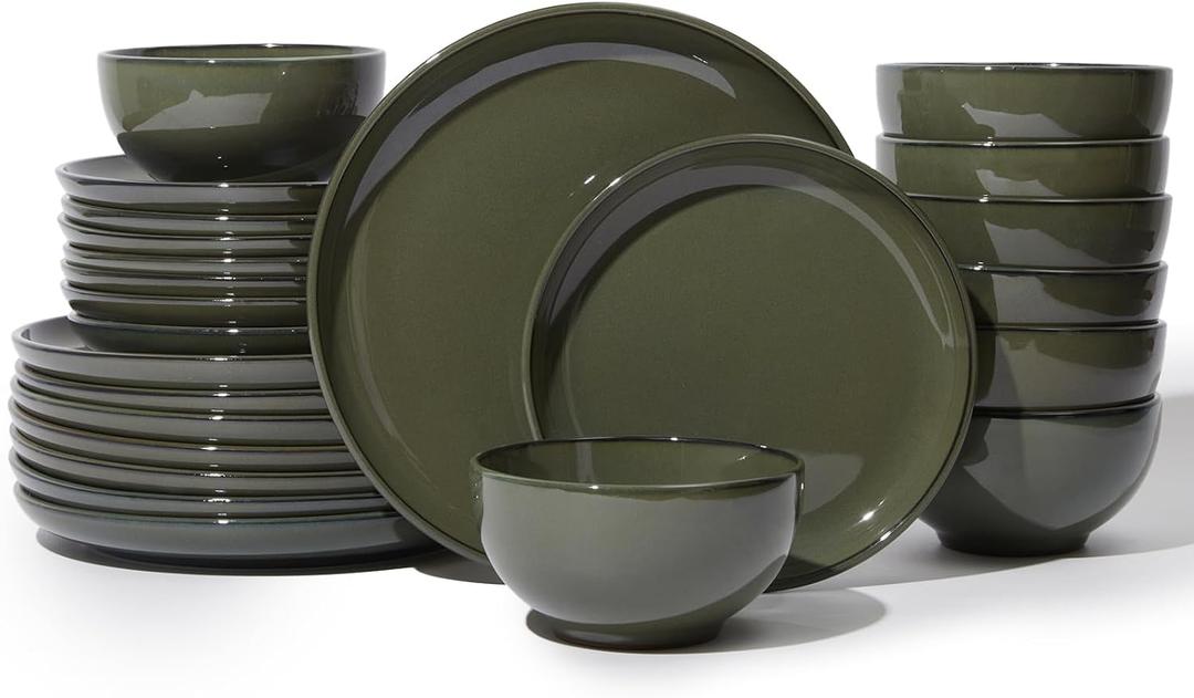 Pokini Stoneware Dinnerware Sets for 8, 24pcs Plates and Bowls Sets Dishes