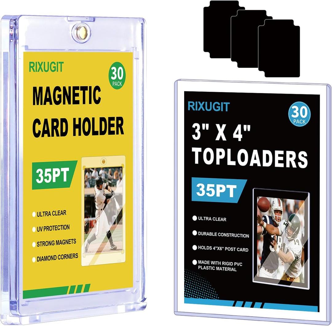 93-Pack Trading Card Protection Kit - 30 Magnetic Card Holders, 30 3"x4" Top Loaders, 30 Soft Penny Sleeves & 3 Dividers - Fits Baseball, Basketball & Versatile for Most Standard-Size Collectibles