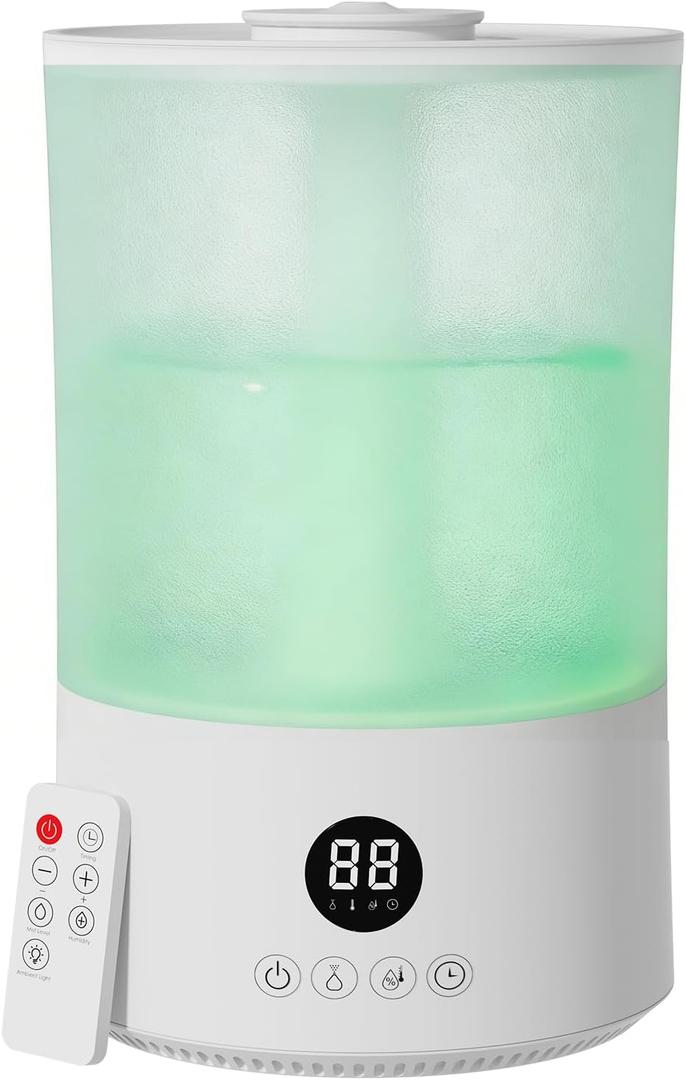 Humidifiers for Bedroom, 1Gal Top Fill Humidifier for Large Room, 250ml/h Cool Mist Output Humidificador, 24dB Quiet Air Humificador with Remote, Easy to Fill & Clean, fit Baby & Plants (White) (Medium)