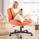 Cross Legged Office Chair, Thick Cushioned Criss Cross Desk Chair with Wheels, Wide Seat Armless Office Chair, Height Adjustable Swivel Vanity Chair for Home and Office, Orange, 27.1 inches x 25.2 inches x 35 inches